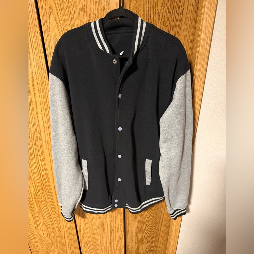 Men's Black and Gray Cotton Varsity Jacket
